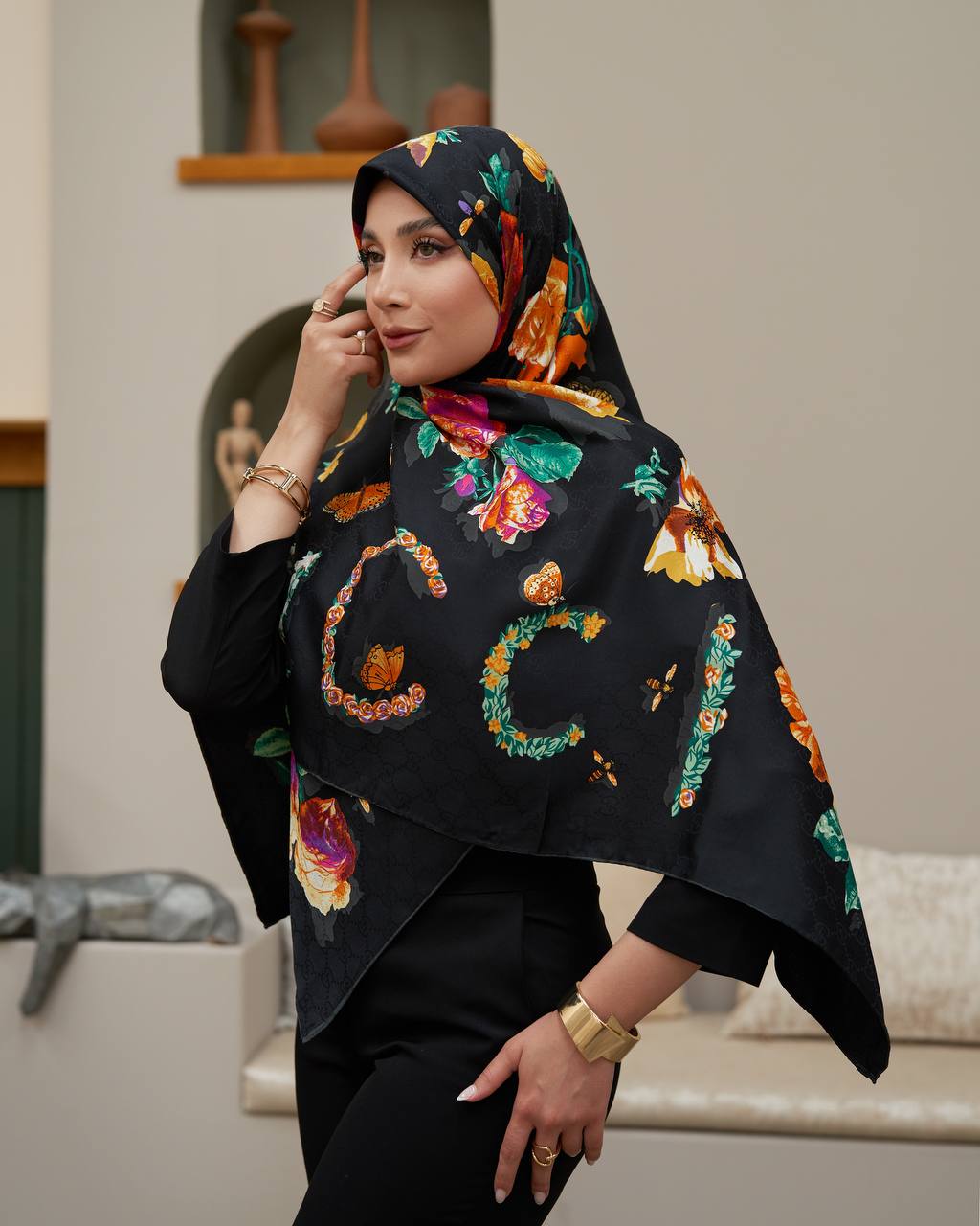 روسری ابریشم گوچی گلدار